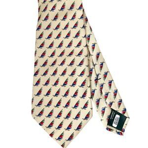 Vintage Lauren Ralph Lauren Tie Silk Butter Yellow Sail Boats Nautical 62"